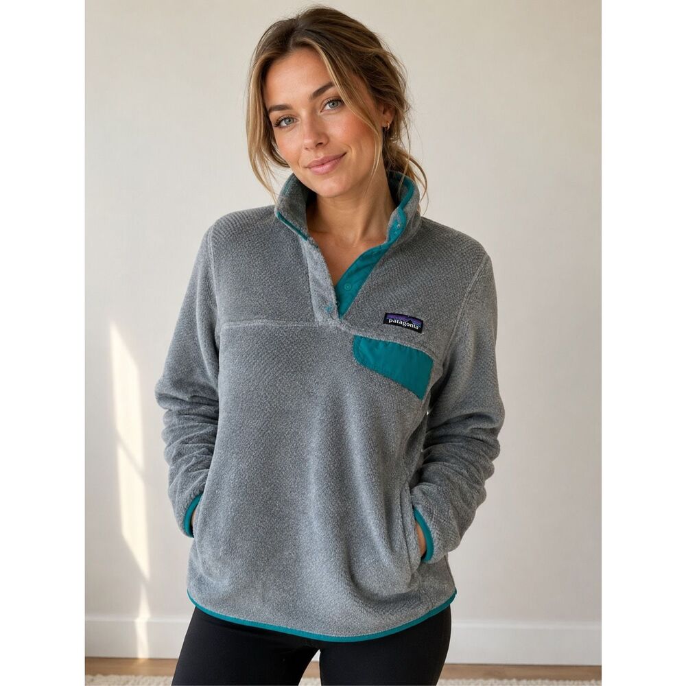Patagonia Women's Re-Tool Snap-T Pullover Fleece Stand Collar Grey Size Small